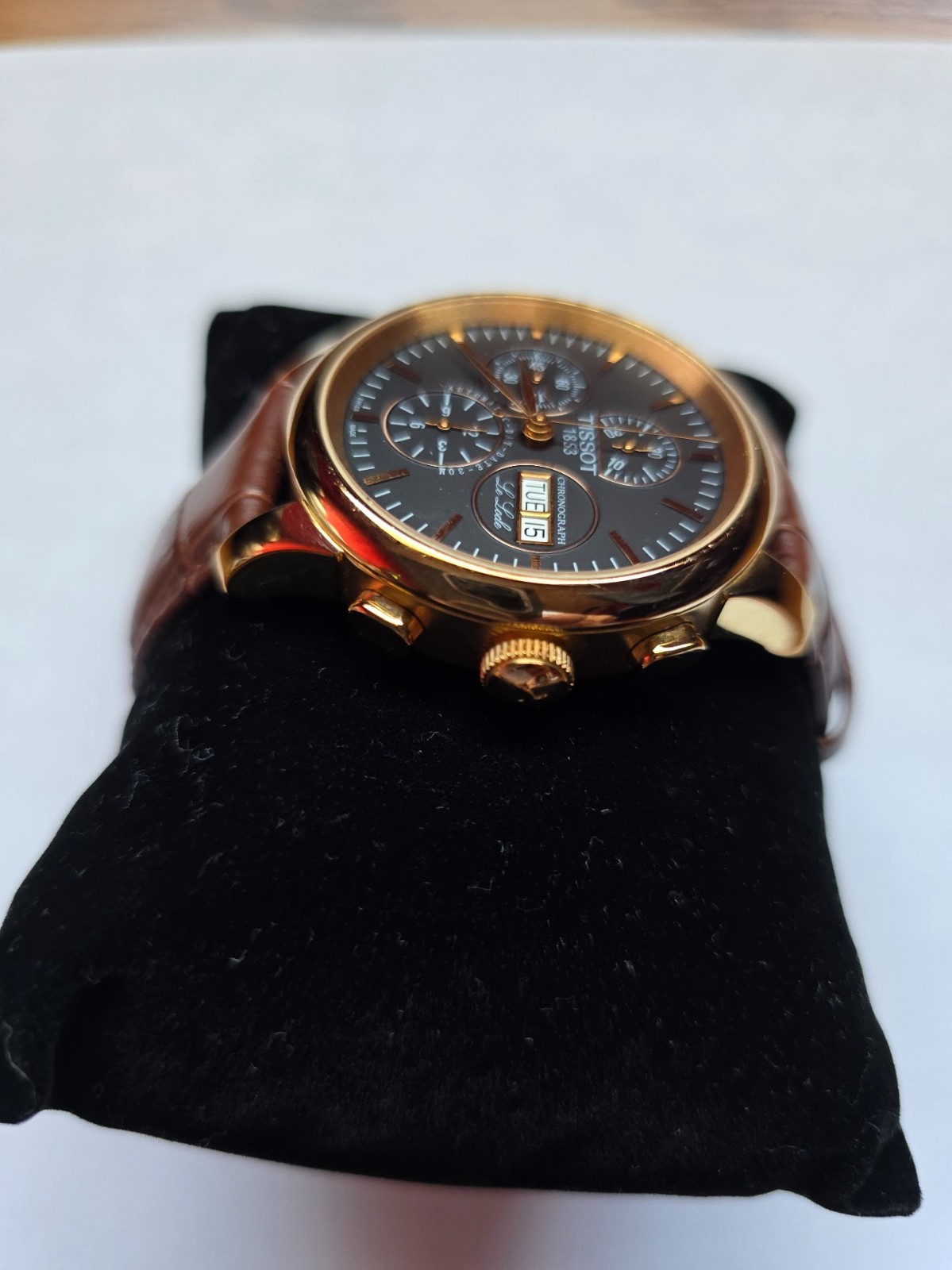 Tissot Le Locle Valjoux Men’s Black Watch (14K Gold Platted)- L168/268-1
