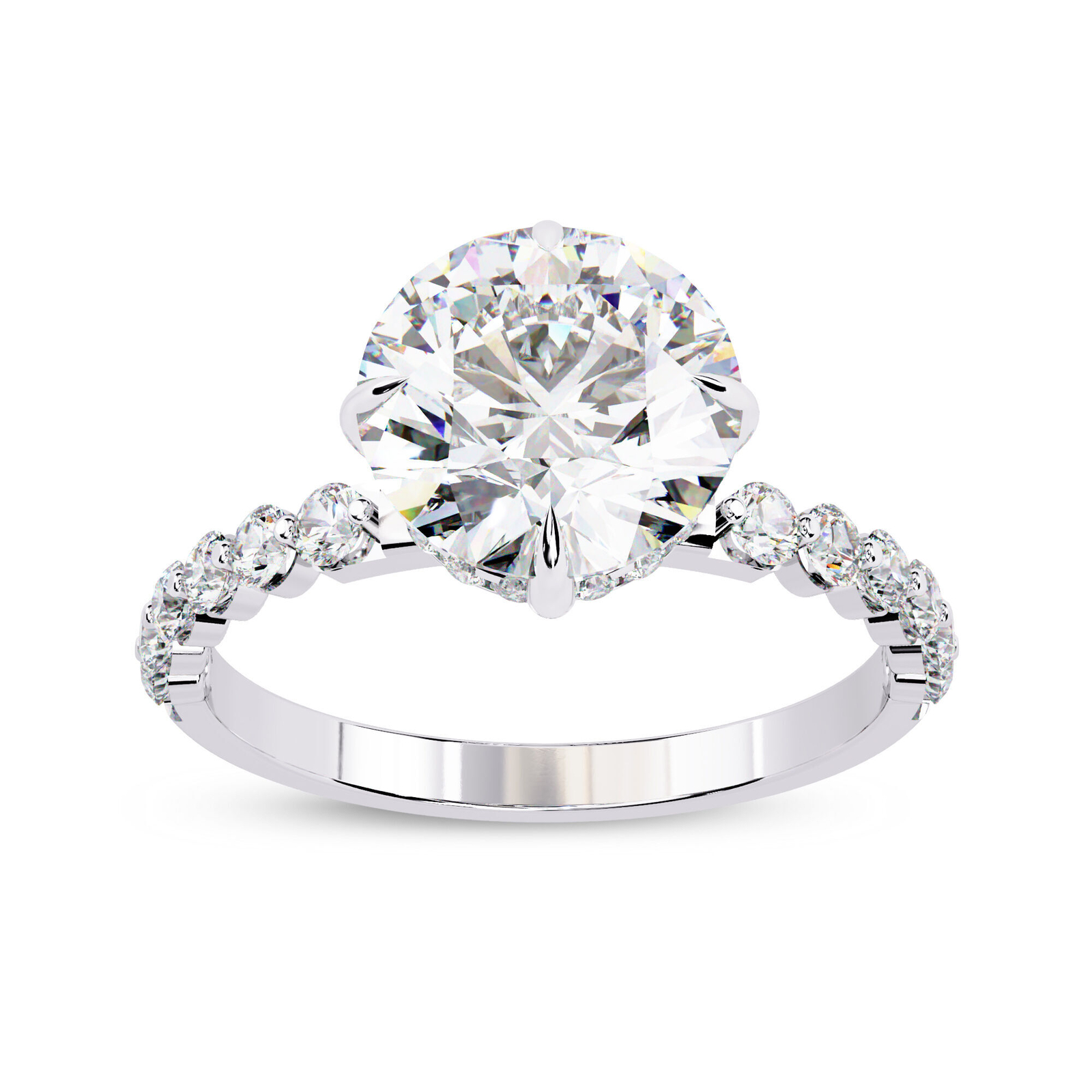 2.4 Ct Round Cut Diamond Hidden Halo Solitaire Engagement Ring 14K WG Lab Grown