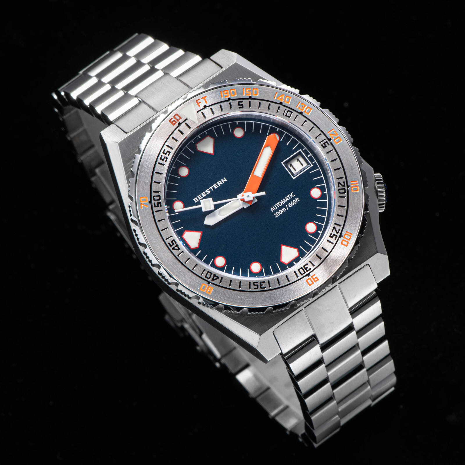Seestern V3 S407-600T.E LUME DATE Bezel 200m DIVER’S Mens Sport Watch DEEP BLUE