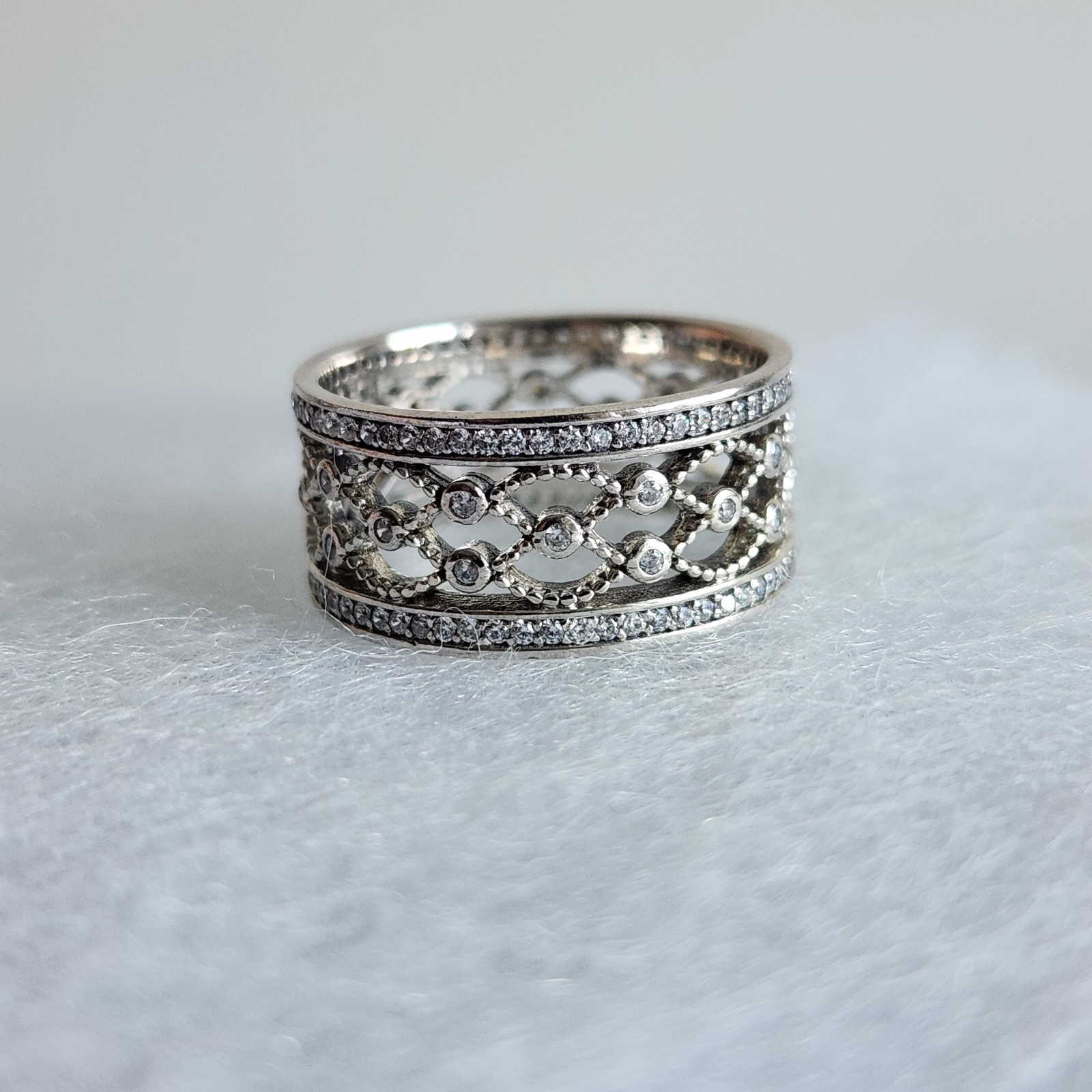 Authentic Pandora Vintage Allure CZ Openwork Ring S925 ALE Size 58/ US 8.5