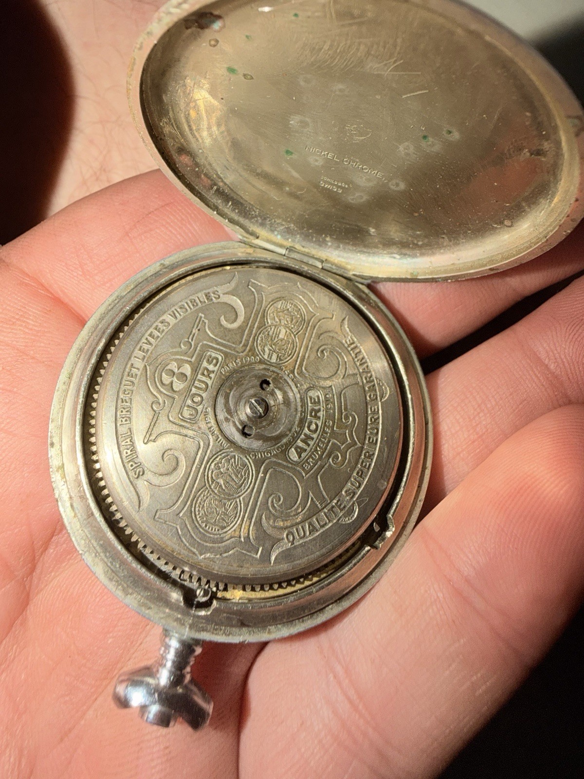 Mechanical Manual Full Hunter Pocket Watch Nickel Silver Case White Arabic Dial