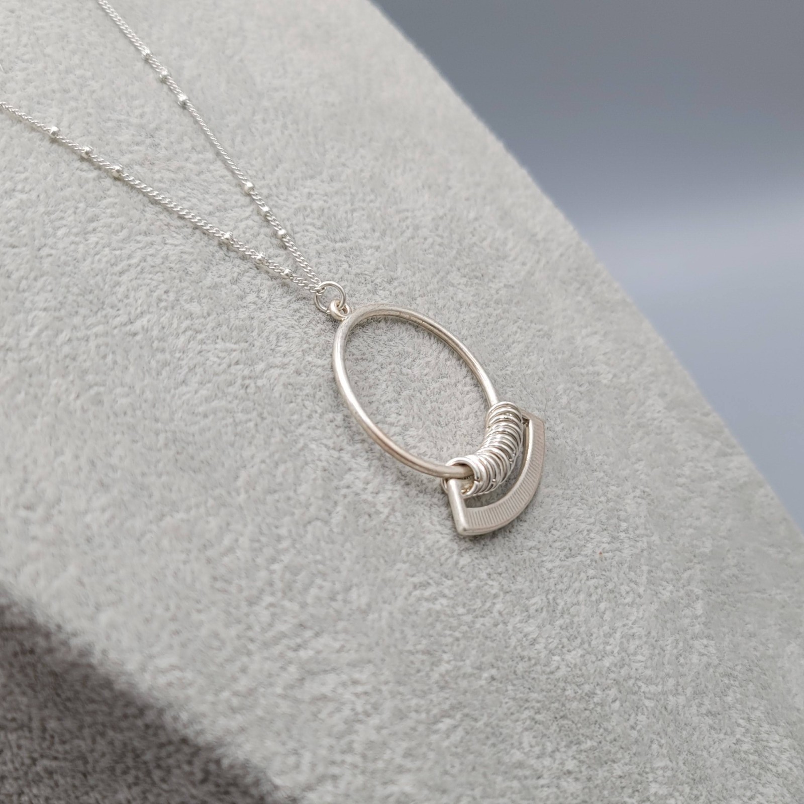 Silver tone Long Necklace Station Chain Circle Pendant 32 in