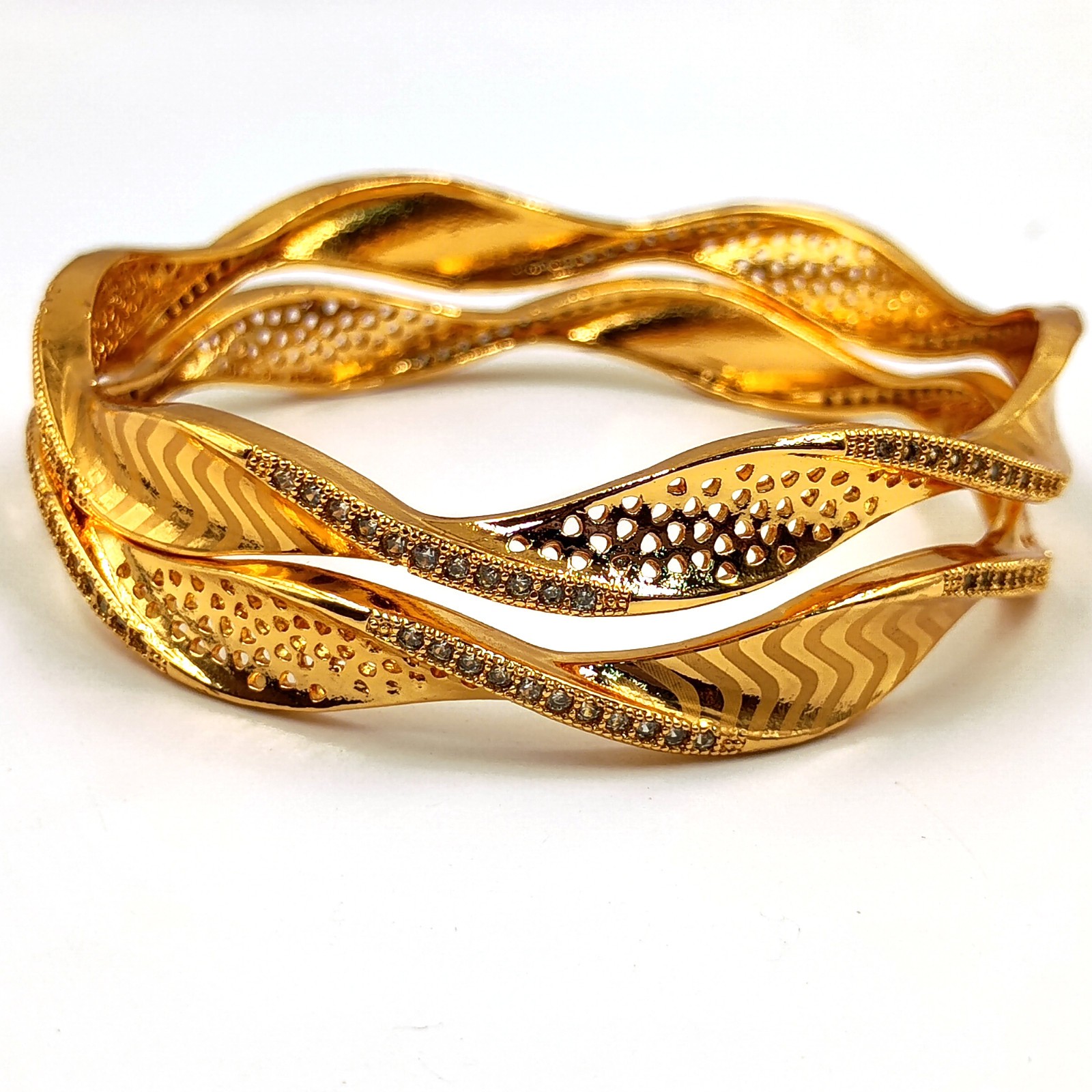Stunning CZ Bangle Set 22k Rose Gold Plated Fashion Jewelry for Women & Girls