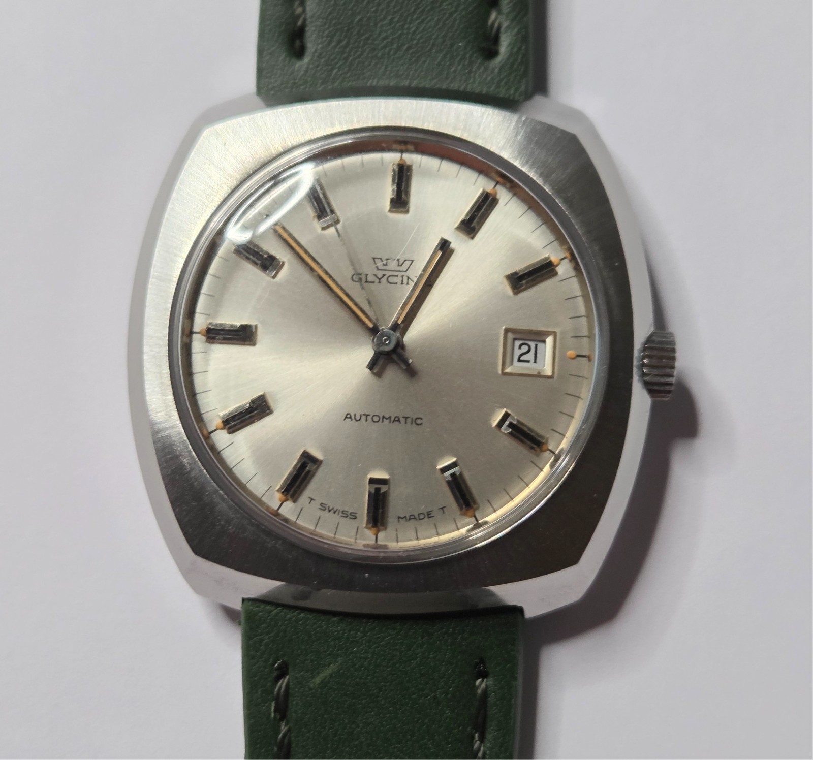 Glycine Automatic Date Watch Vintage Mens Beige Dial Perfect NOS 313/231 GOOD