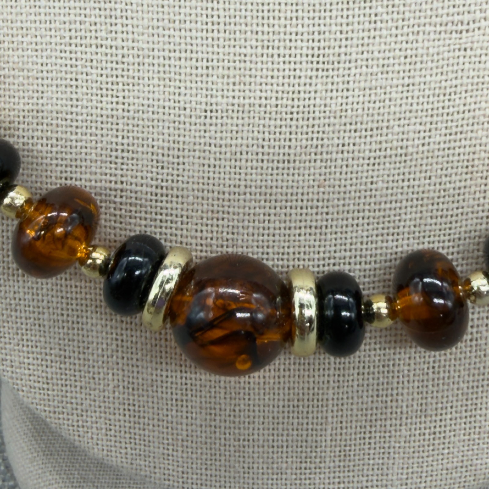 Vintage Lucite Necklace Earrings Jewelry Set Clip Ons Orange Brown Swirl Beaded