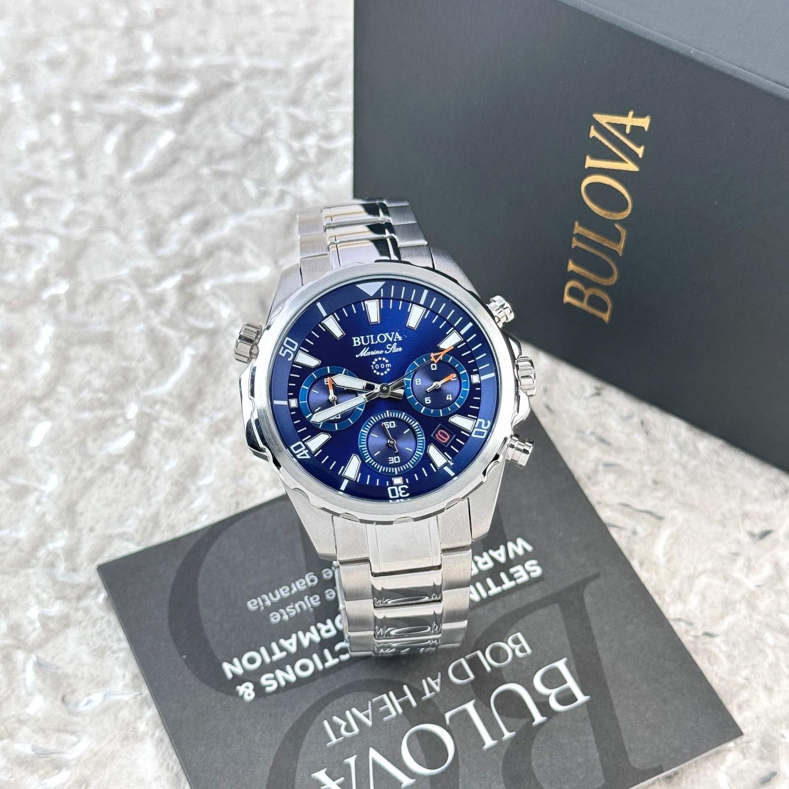 Bulova Marine Star Blue Dial Stainless Steel Chronograph Men’s Watch 96B256