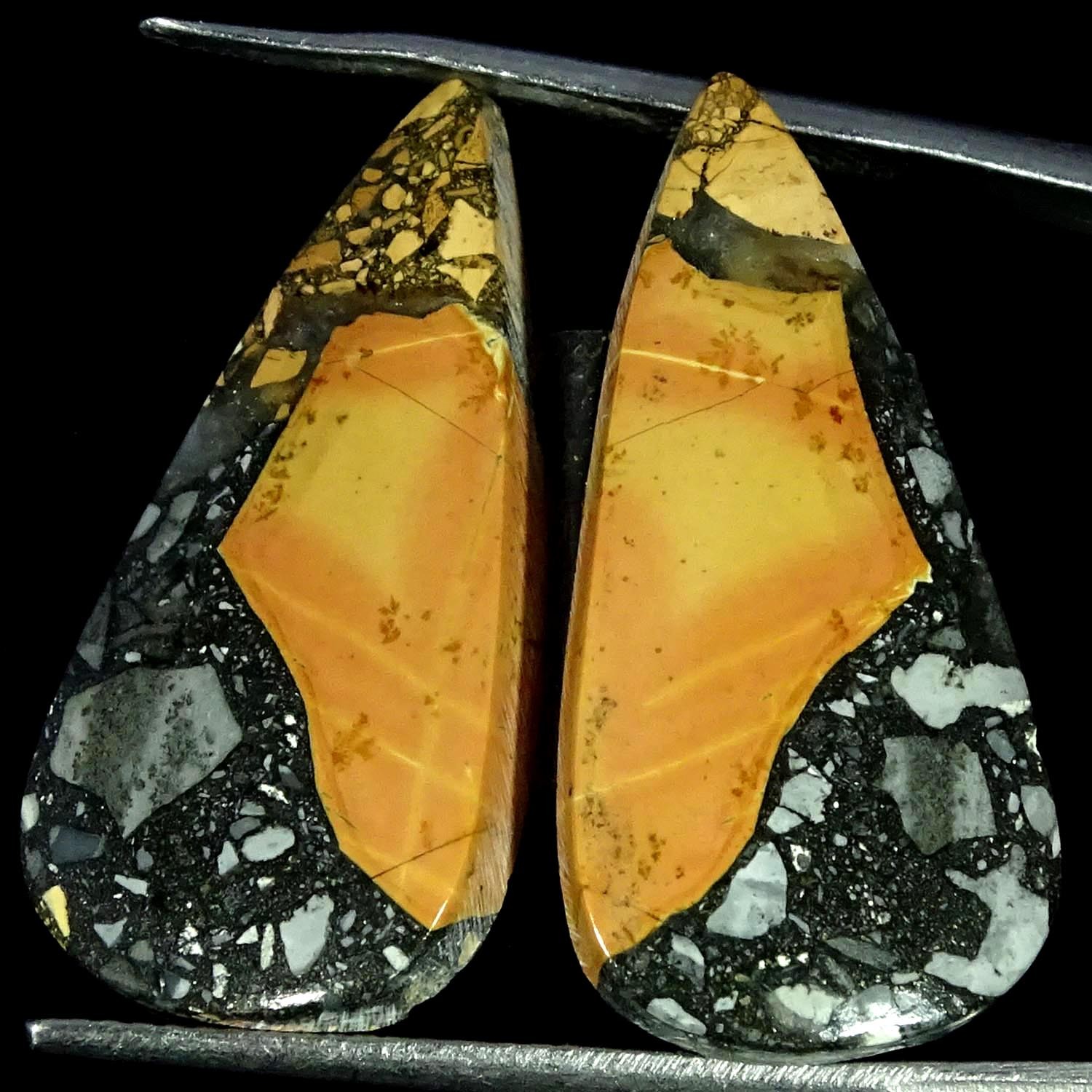 23.10Cts. Natural Maligano Jasper Pair Pear Cabochon Gemstone 12X25X3MM