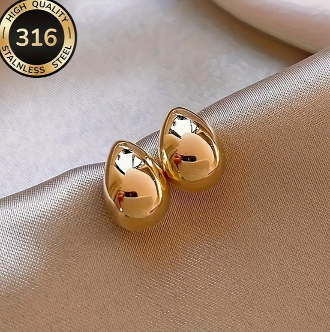 Chunky Trendy Water Drop Dome Modern Gold High-Quality Stainless Steel 1pc