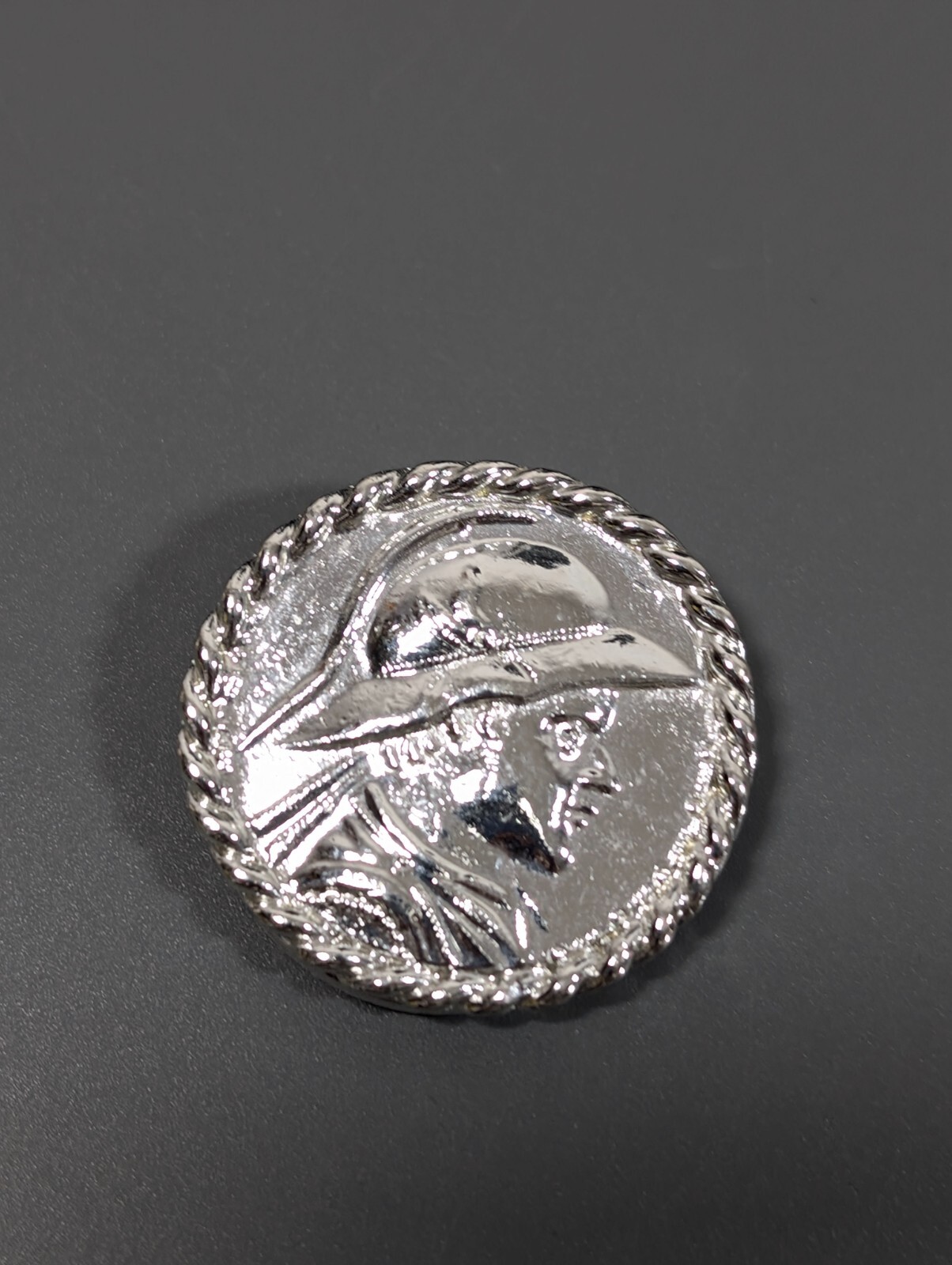 Vintage Silver Tone Woman with Hat Round Classic Retro Scarf Dress Clip