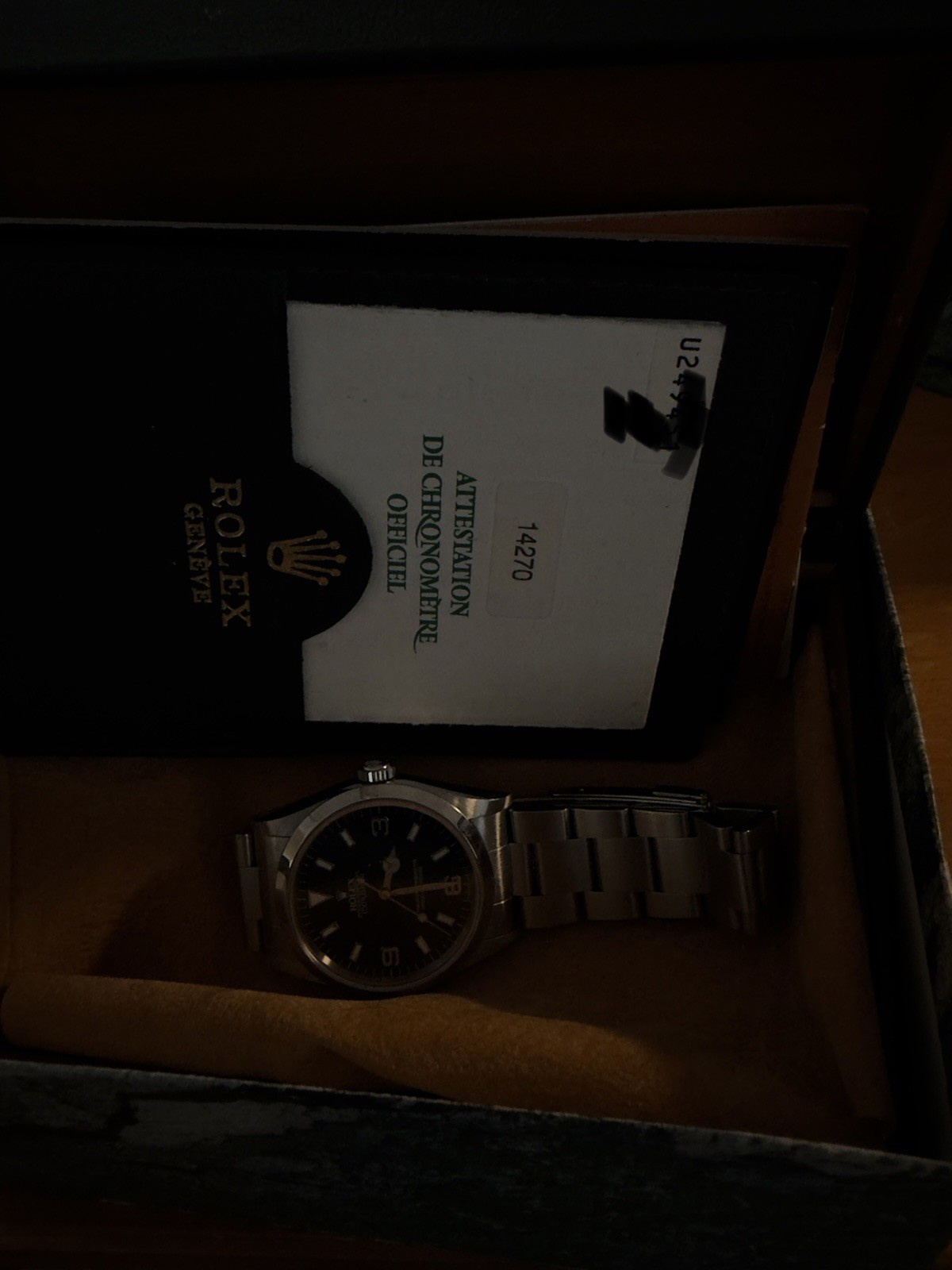 Rolex Explorer 14270 Automatic Black Dial SS Watch w/ Box & Papers