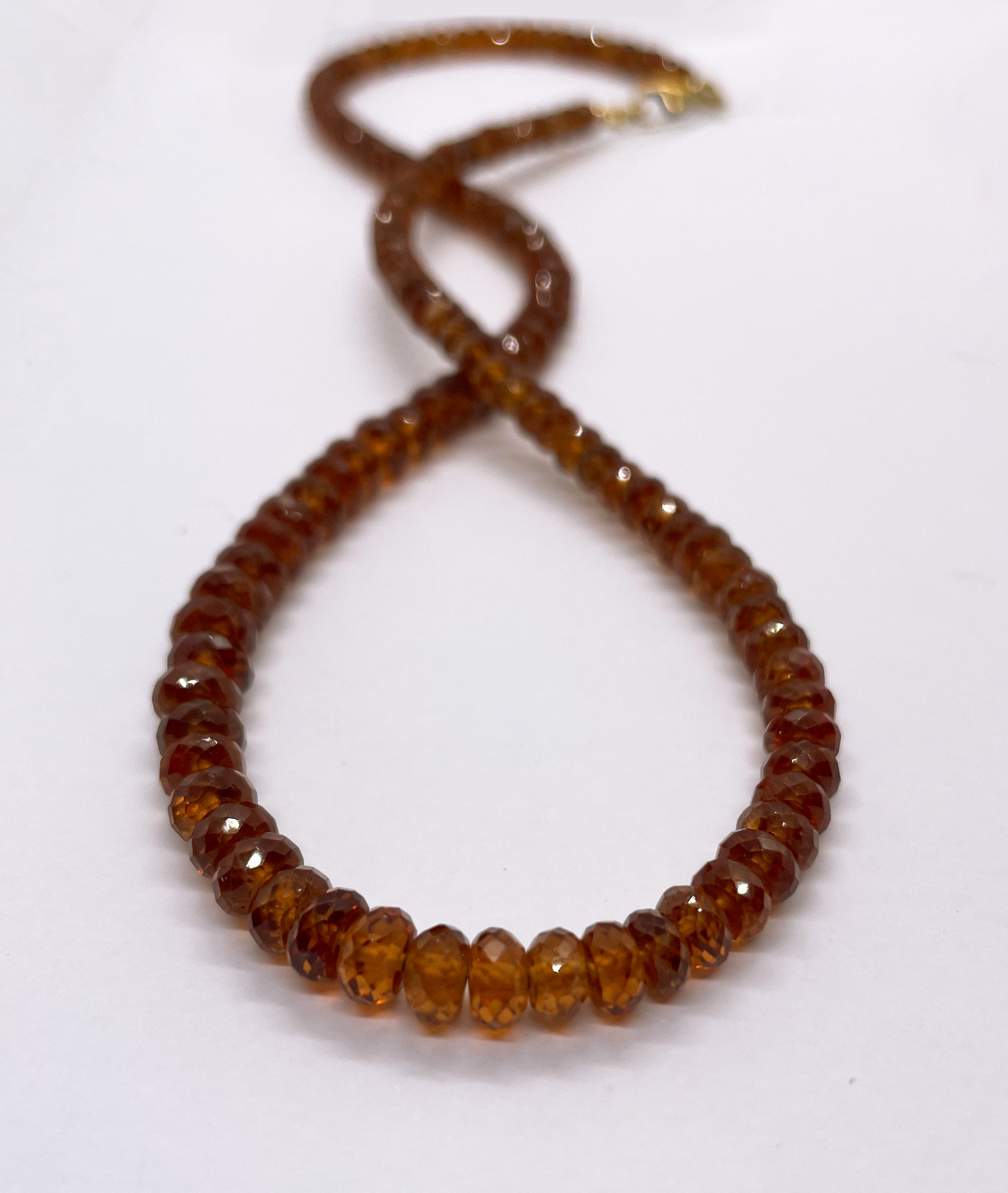 Hessonite Garnet Beaded Necklace 9K Gold Clasp 18″ Inch