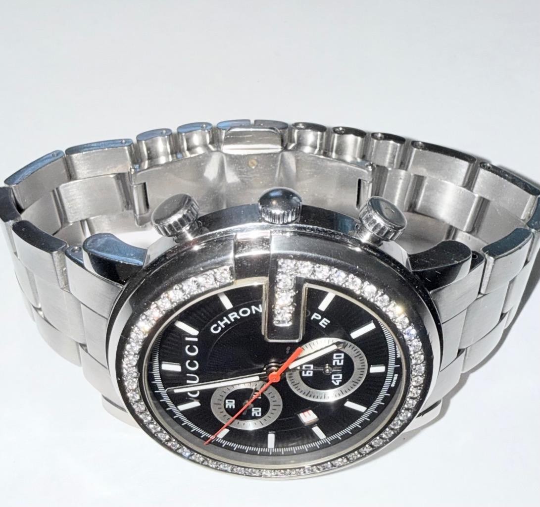 GUCCI MENS 101M CHRONOSCOPE LAB GROWN DIAMOND WATCH (PARTS/REPAIR)