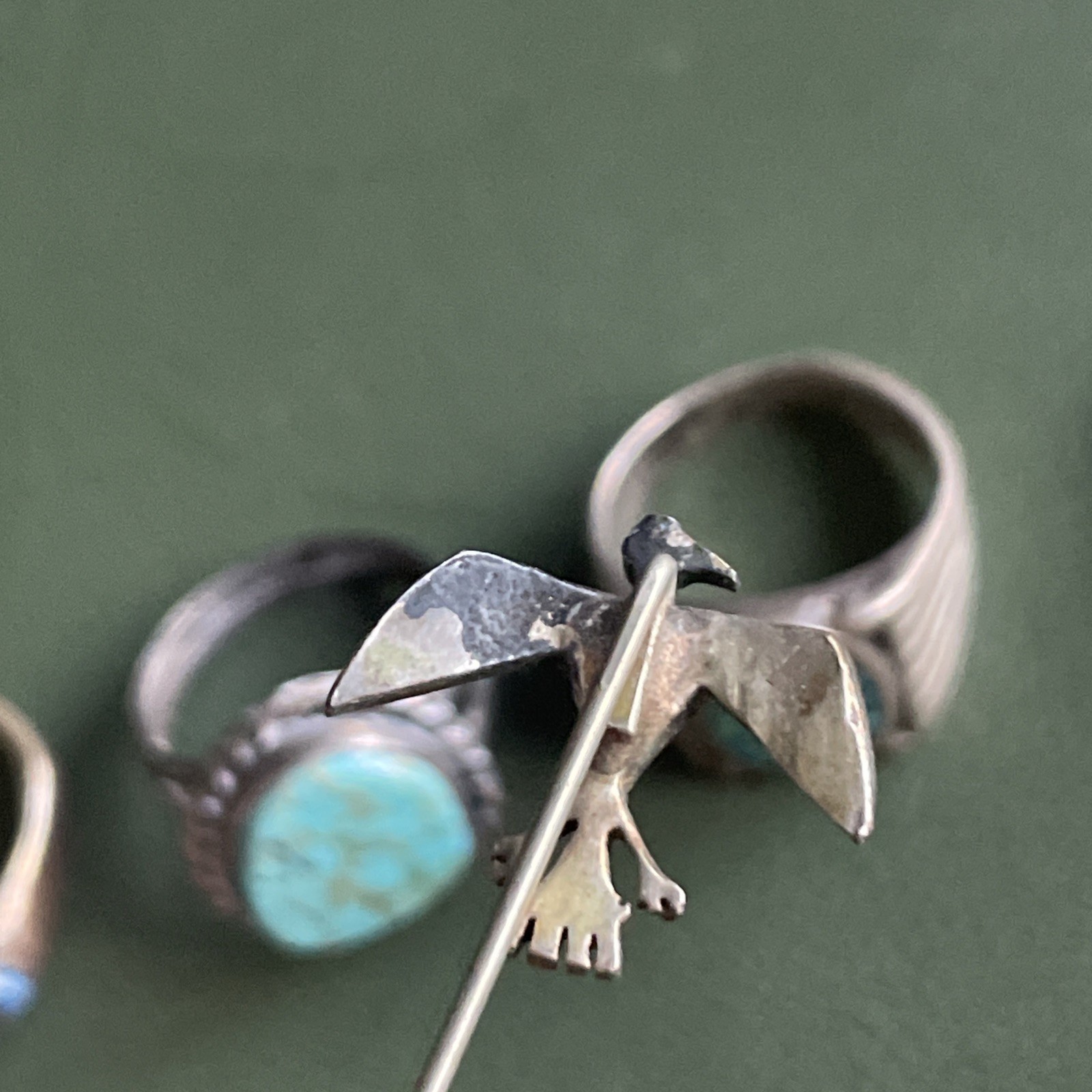 Vintage Sterling Silver Turquoise Jewelry Lot – Bracelet, Rings, Pin – 7 pieces
