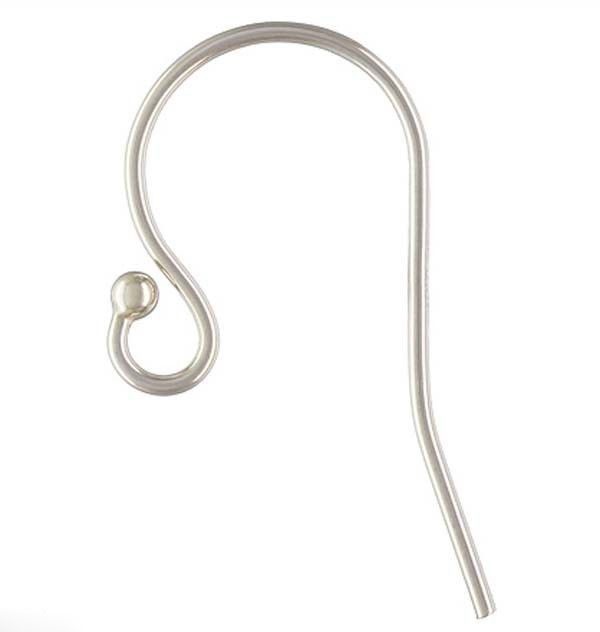 French Ear Wire Hook with Round Ball End Earrings Real 14K White Gold PAIR