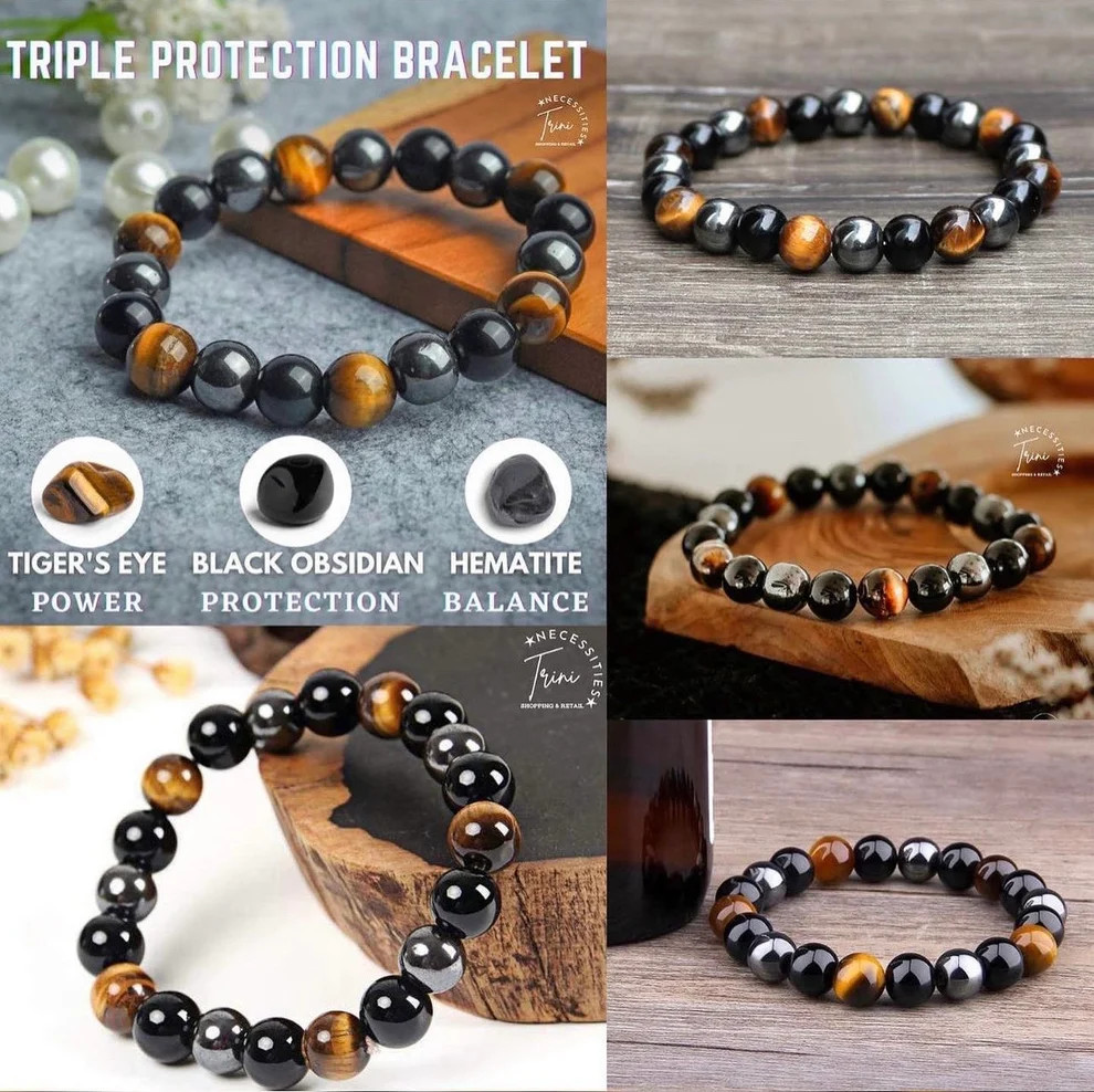 Natural Energy Healing Stretch Bracelet Stone Hematite Tiger Eye for Men Women