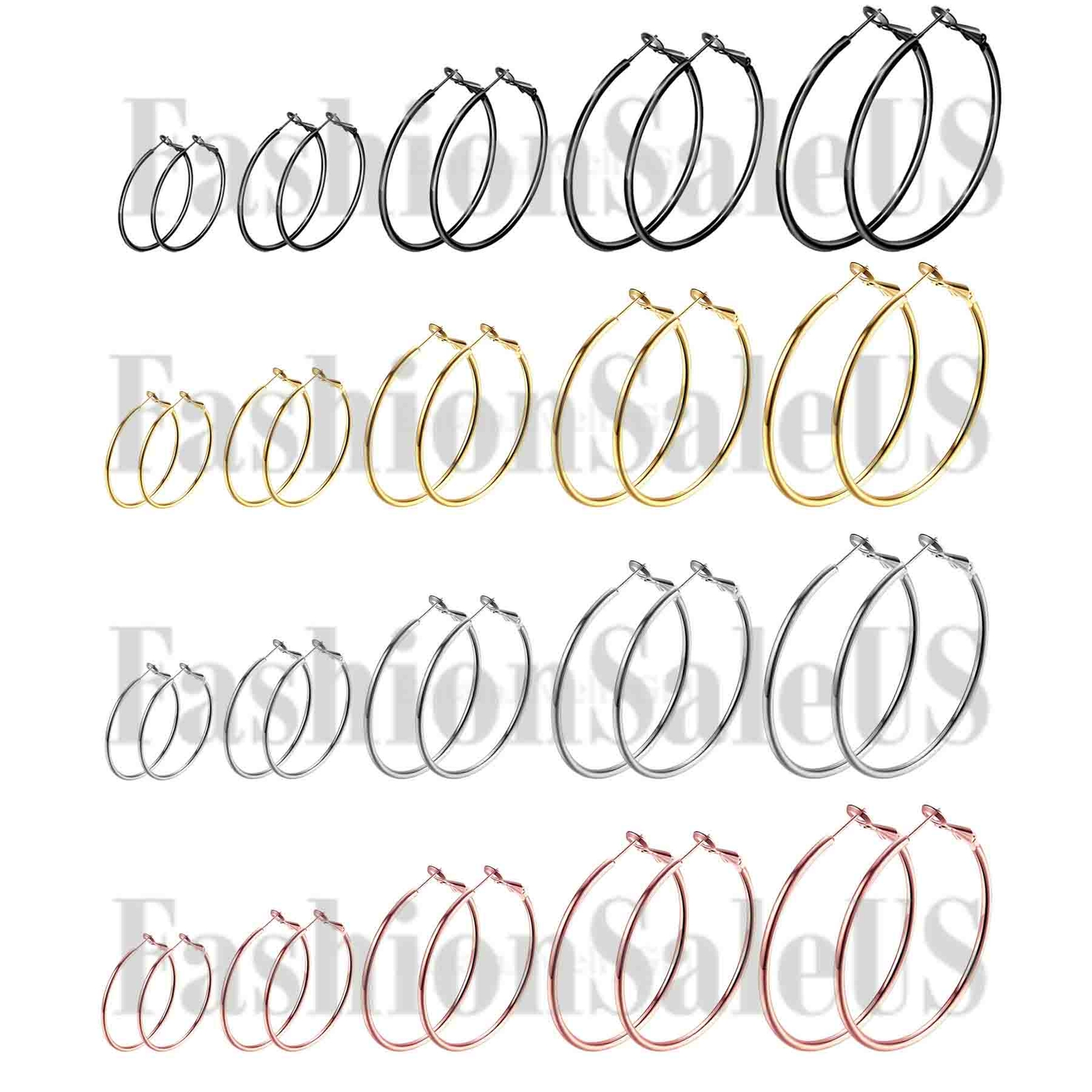 30-70mm 4-color Womens Stainless Steel Round Dangle Large Hoop Earrings 10pcs