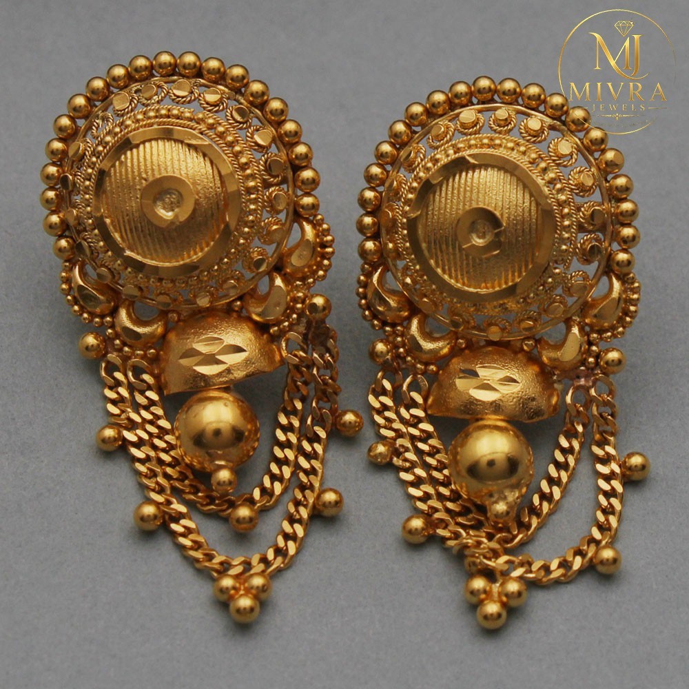 22K Hallmark Gold Stud Earrings 3.3cm Designer Elegant Mom Gift Jewelry 5.71g
