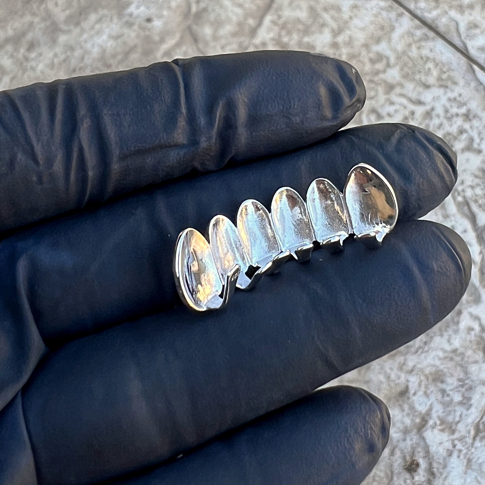 Real Solid 925 Sterling Silver White Enamel Grillz Bottom Row Six Teeth Grills