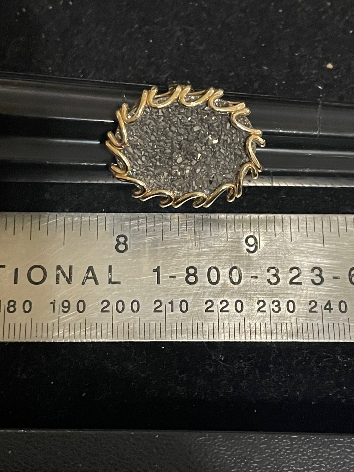 Yellow Gold 14K Italy Milor Large Gray Black Druzy Quartz ring Size 9