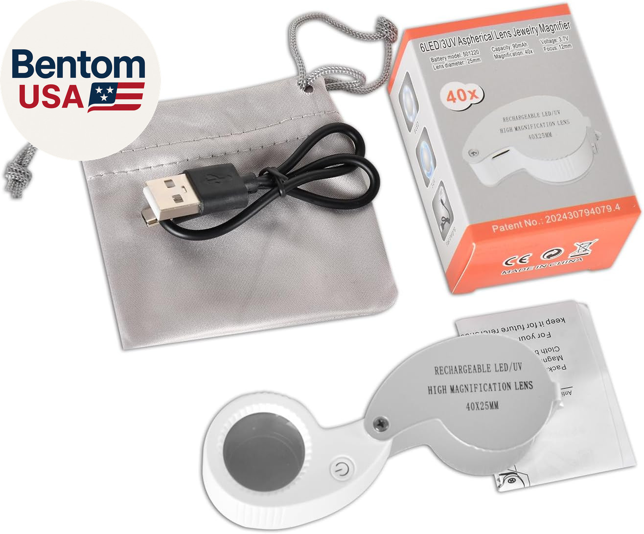 Pocket Jewelry Loupe Magnifier Rechargeable with 6 LED and 3UV Lights, Small Met