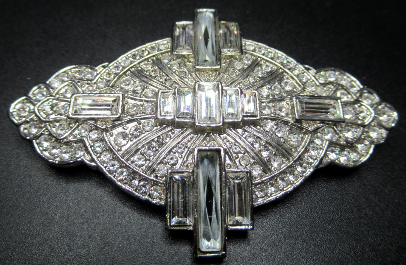 Art Deco Style Sparkling Ice Rhinestone Pin Brooch