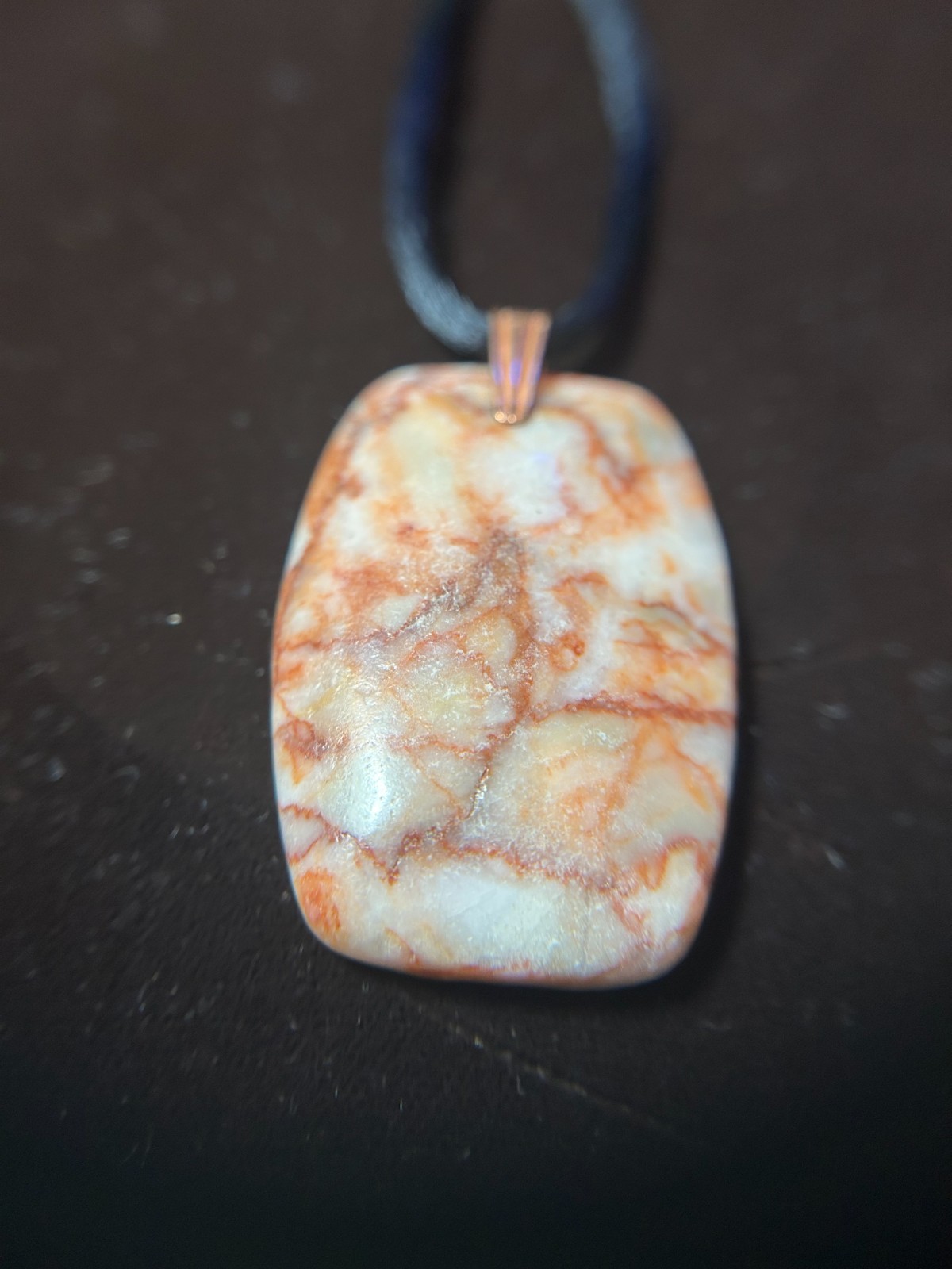 REDLINE MARBLE UNIQUE DROP PENDANT WITH COPPER COLORED BAIL – UNISEX JEWELRY