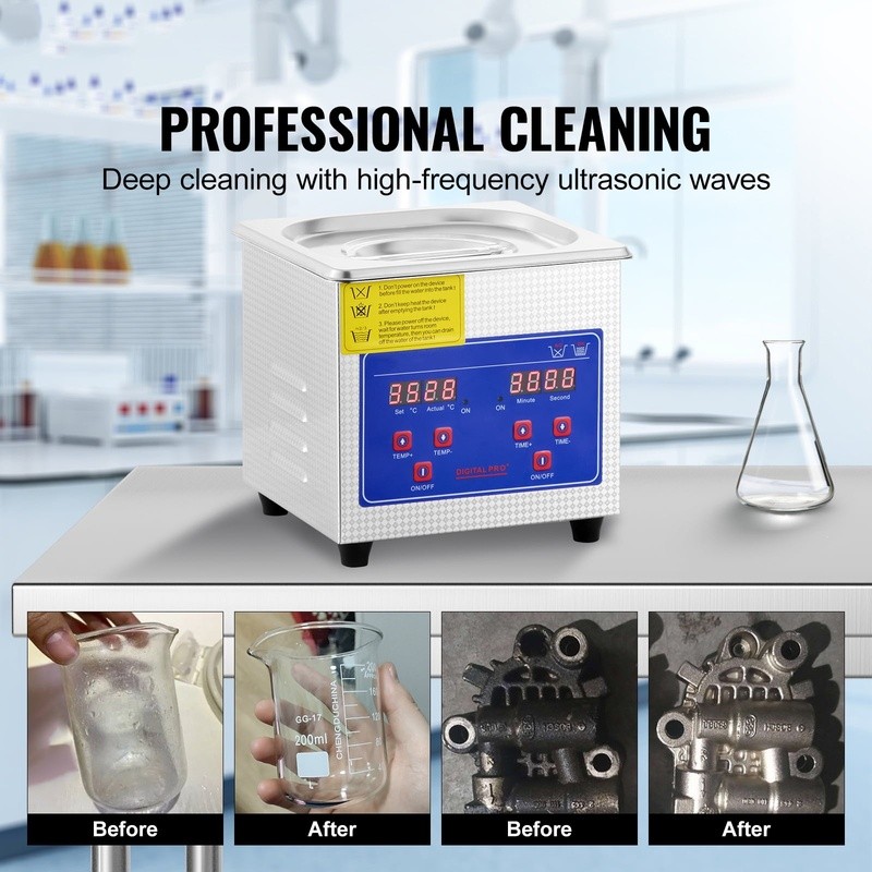 Ultrasonic Cleaner 40kHz Jewelry Cleaner 60W Stainless Steel Digital Control New
