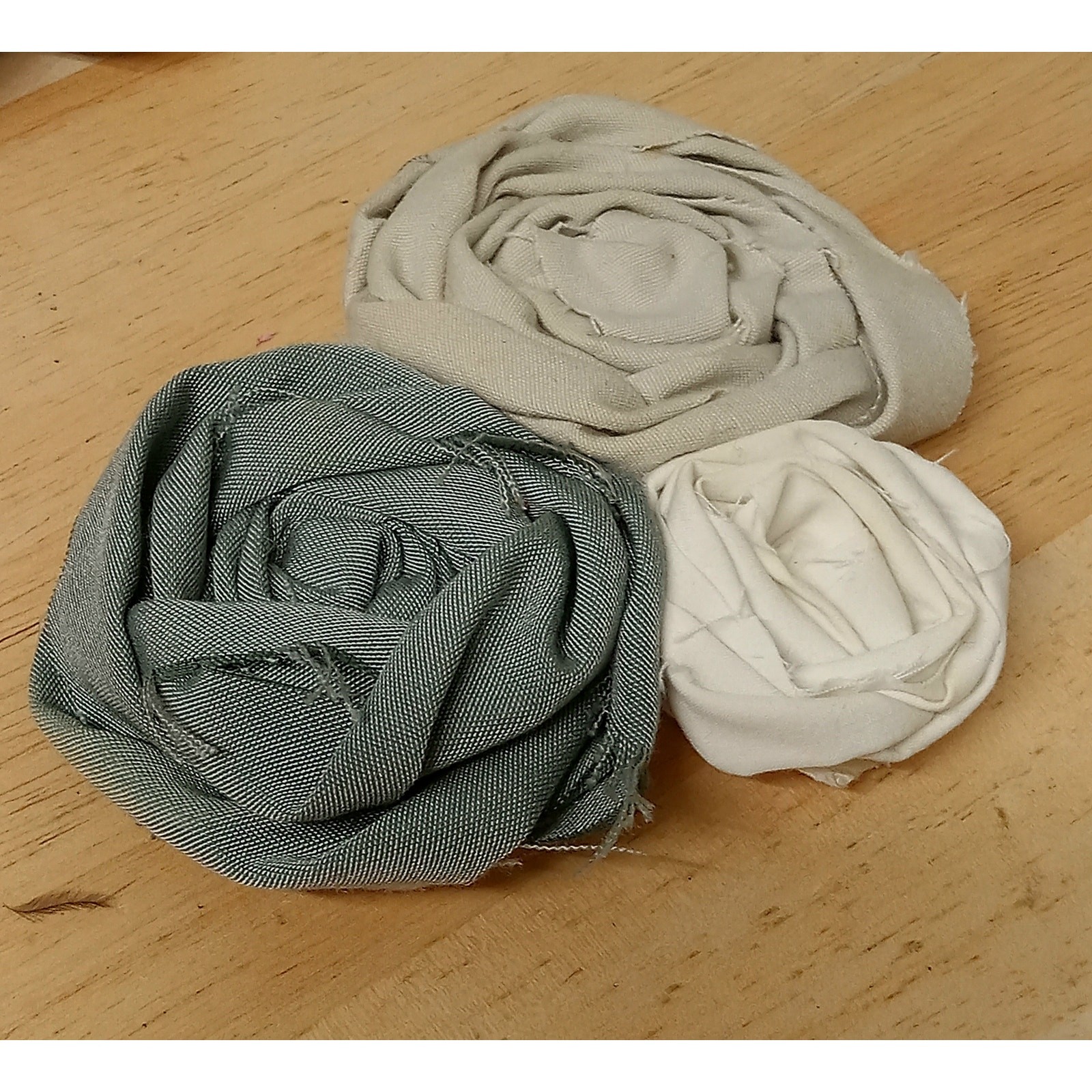 2 HandCrafted Fabric Flowers Brooch Pin Textile 5in. Muted Colors