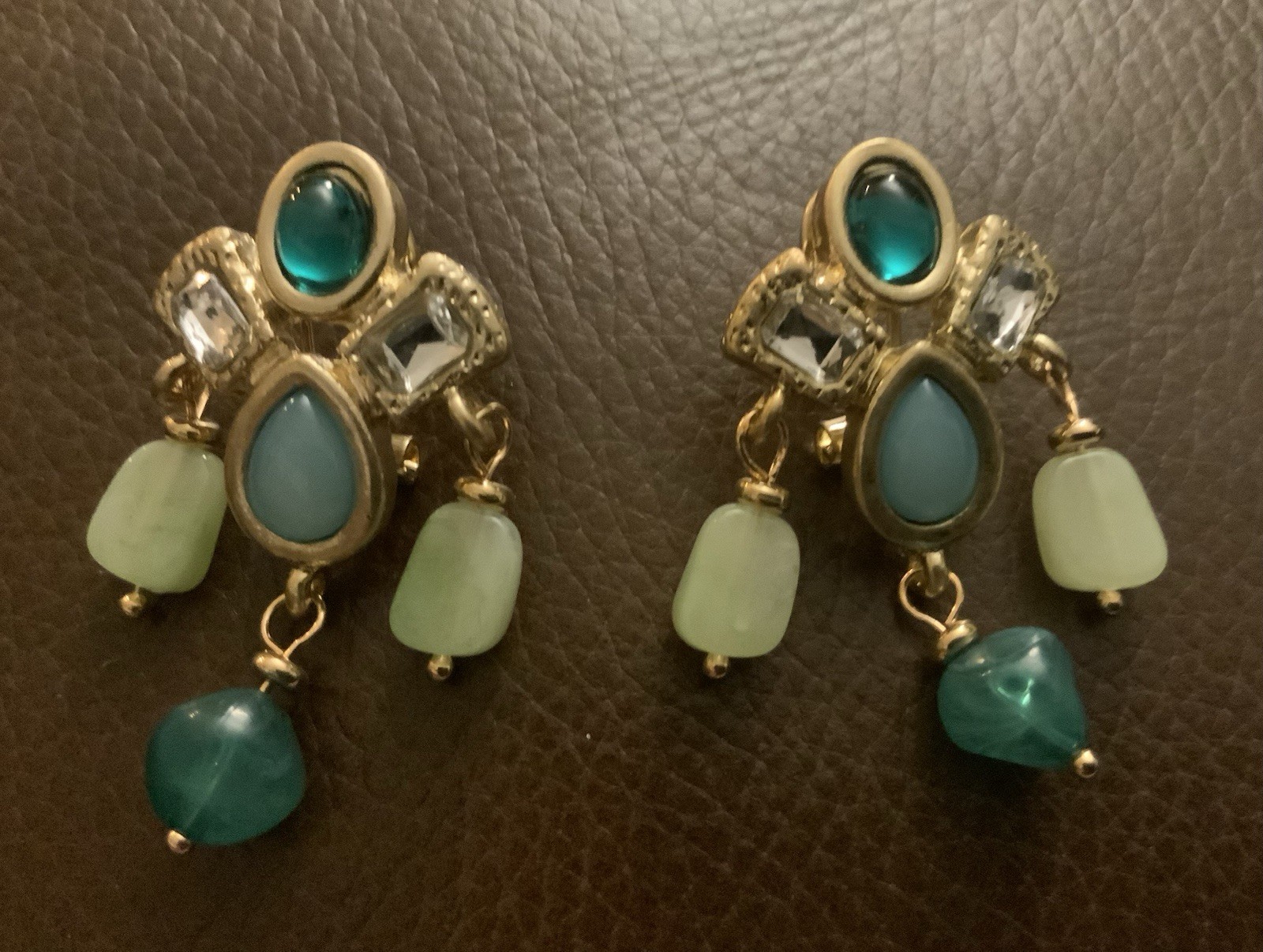 Medieval Museum Earrings Gold Hammered Antique Cabochon Boho Stud Statement VTG