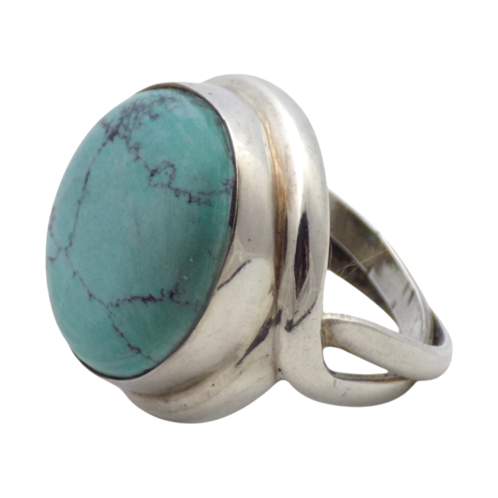 STERLING SILVER LARGE TURQUOISE 20MM SIZE 5.25 RING 12.2GR #1035