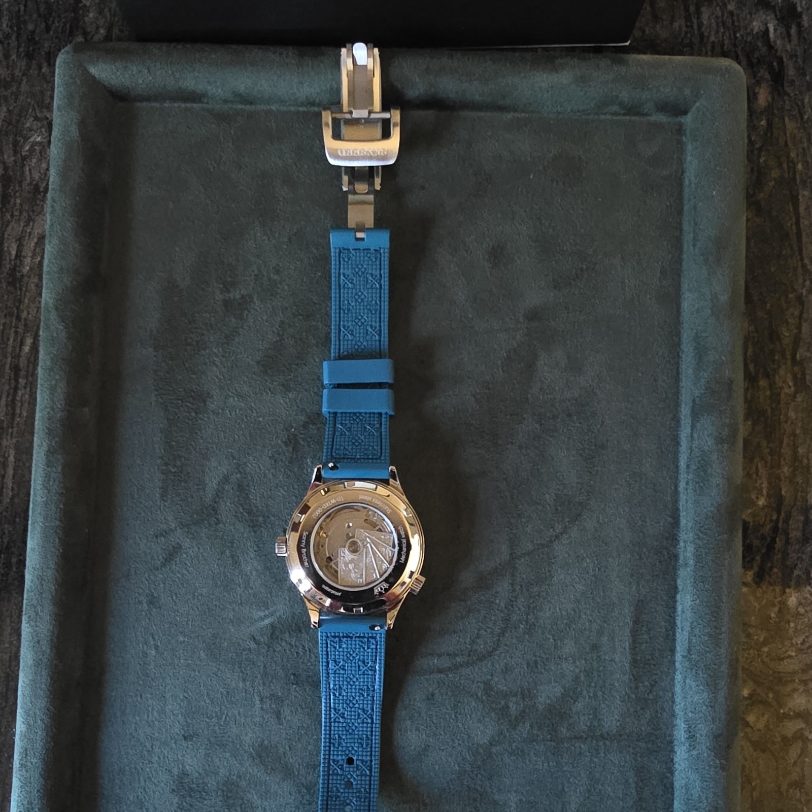 SKYSEED Silver Dial Roman Numerals Watch Blue Leather Strap