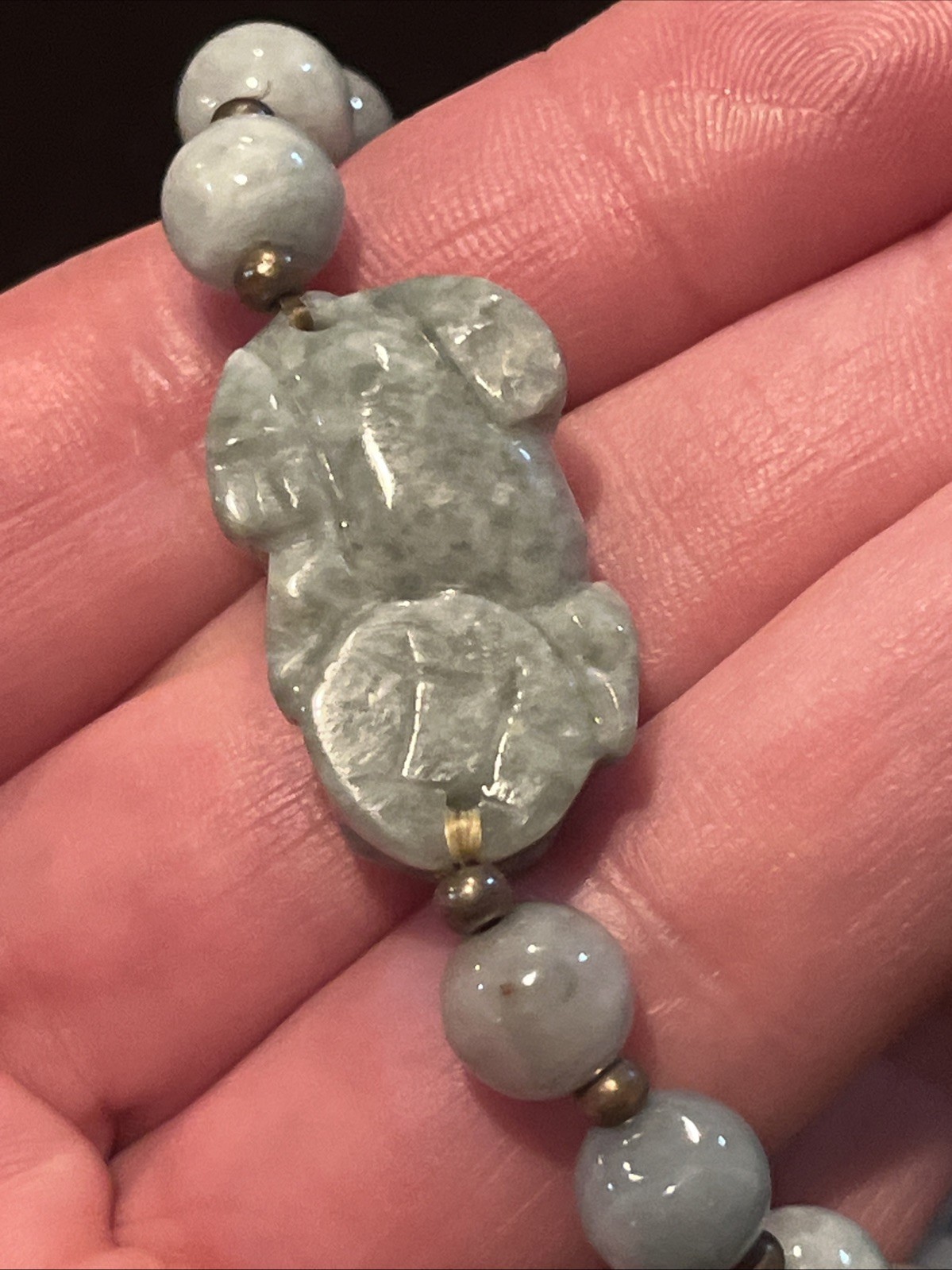 Burmese Jade bracelet Carved Pixiu Round Bead Natural Jadite Type Stretch