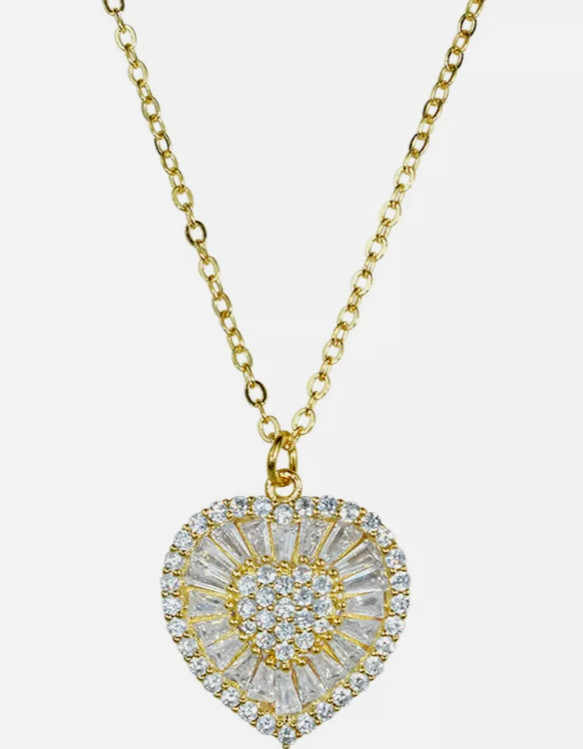 Kirks Folly Crystal Heart Necklace CZ Beloved Gold tone