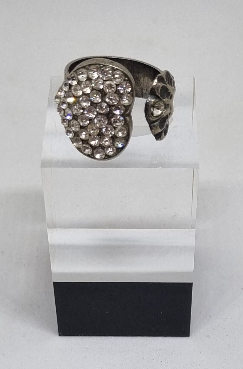 Vintage Diamante Heart Adjustable Size Costume Ring