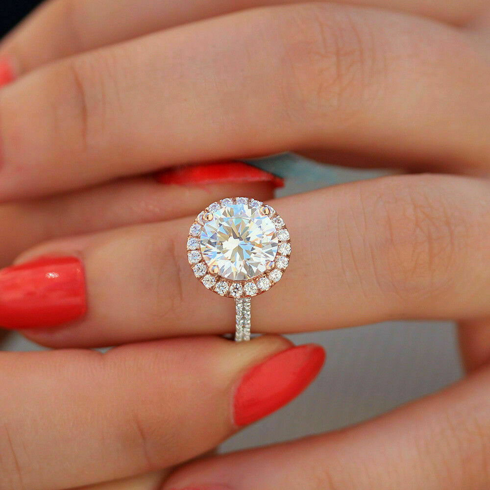 1.80CT Round Cut Simulated Diamond Halo Engagement Ring 14K Rose Gold Finish