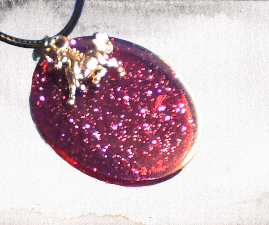 Handmade Horse Resin Pendant Necklace Glitter Silver Charm Black Cord 18″ Gift
