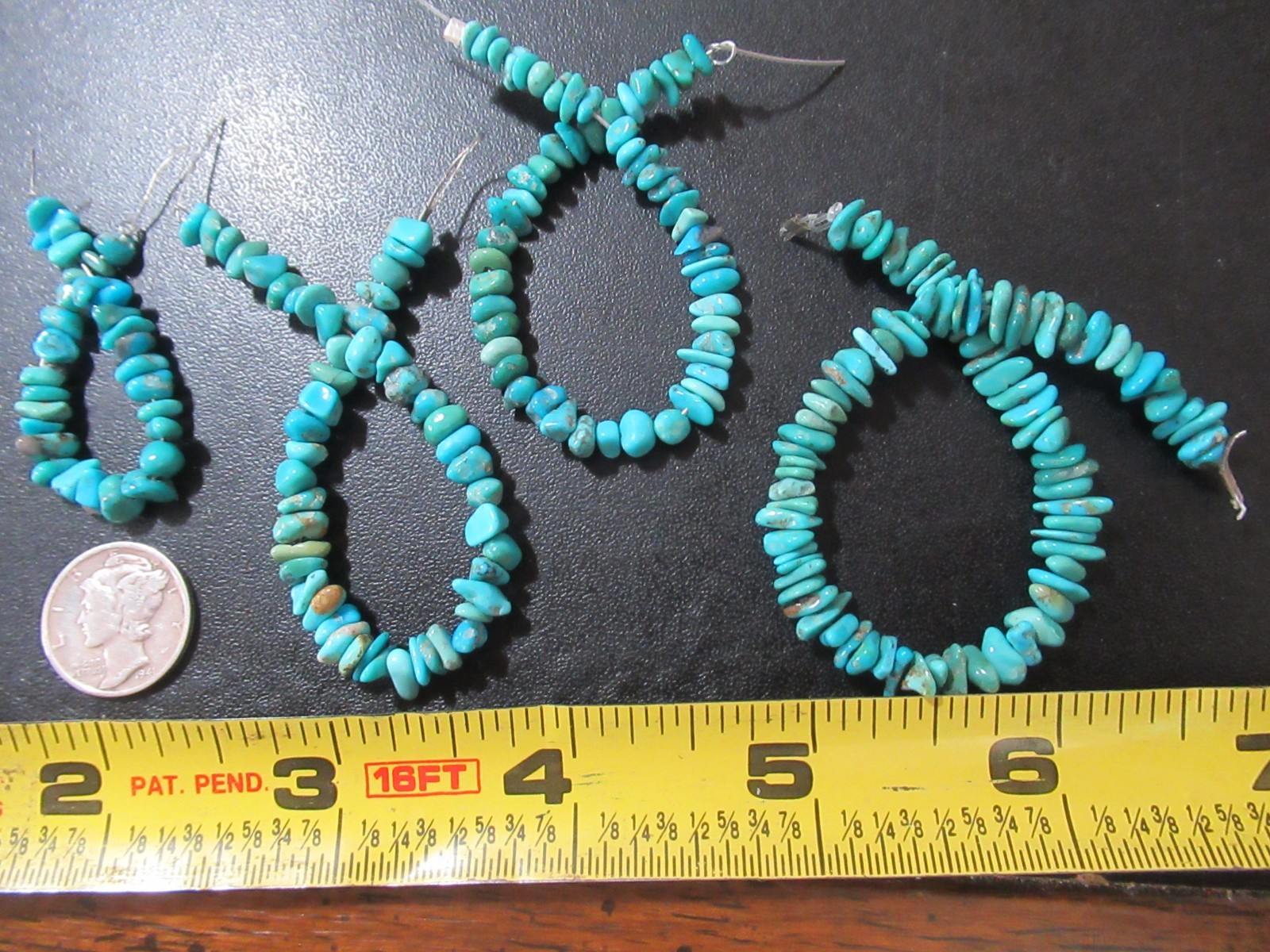 4 ARIZONA TURQUOISE STRANDS = 19 INCHES NUGGETS: 3X3mm TO 8X4mm #880