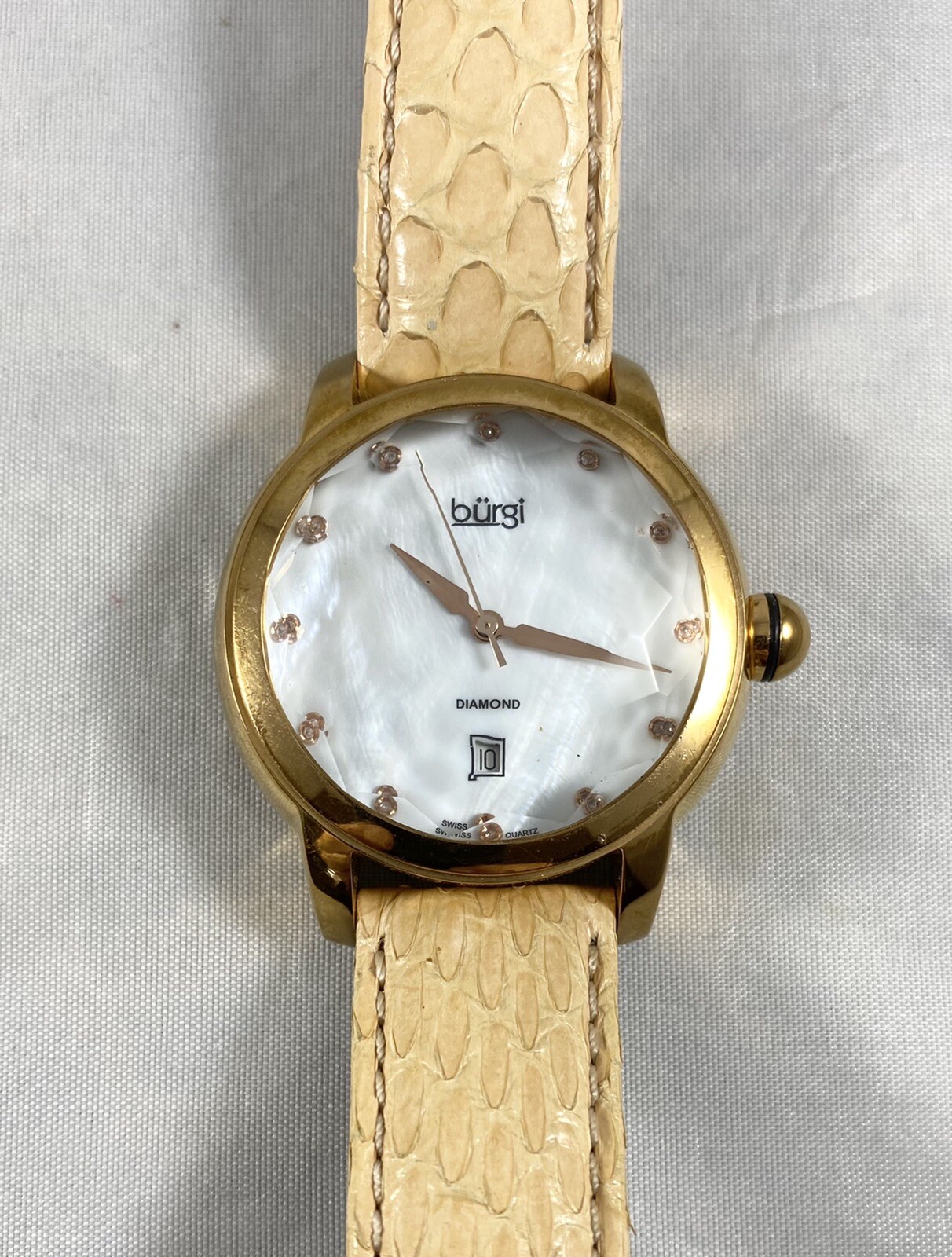BURGI Women’s Genuine Snake Diamond Swiss Movement Watch Beveled Crystal
