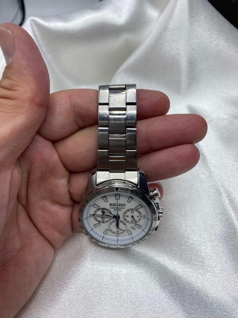 SEIKO Chronograph White Dial 100M Watch 40mm Wrist 20.5cm Date 6t63-00d0 Japan