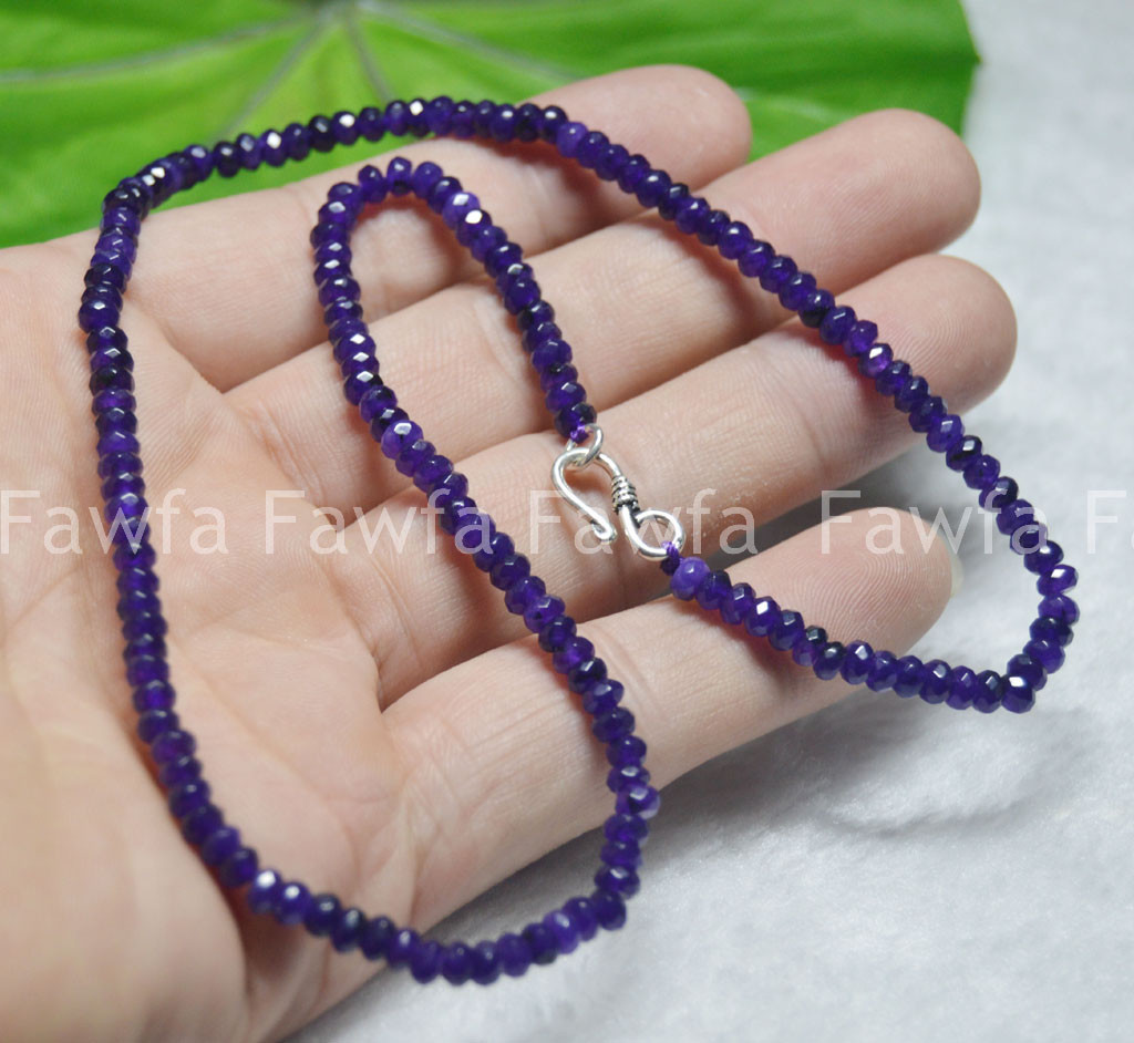 2x4mm Amethyst Faceted Roundel Gems Beads Necklace Silver Clasp 16-24″