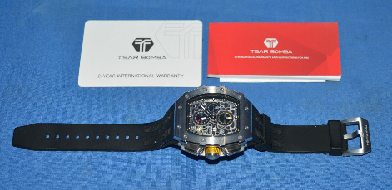 TSAR BOMBA Luxury Men Watch Tonneau Design Waterproof Stainless Steel Wristwatch