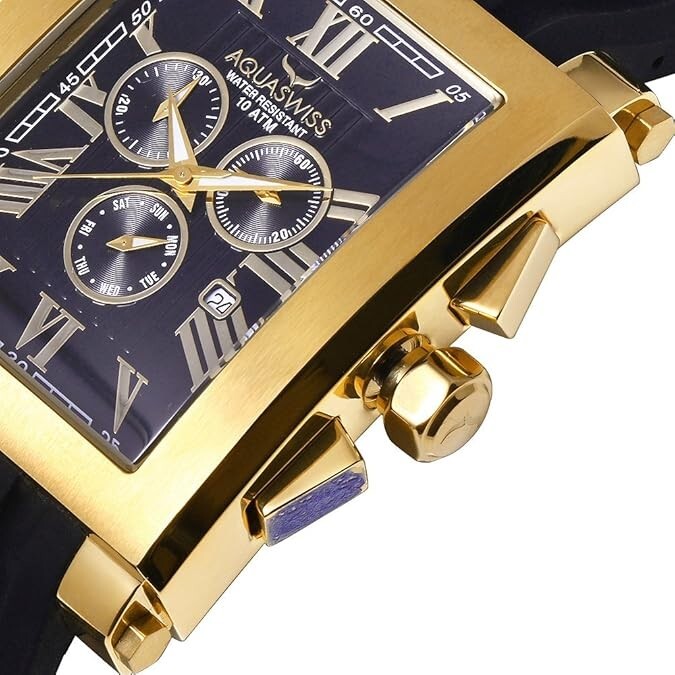 Aquaswiss 64XG008 Gold Tone Chronograph Tanc Men’s Black Dial Watch
