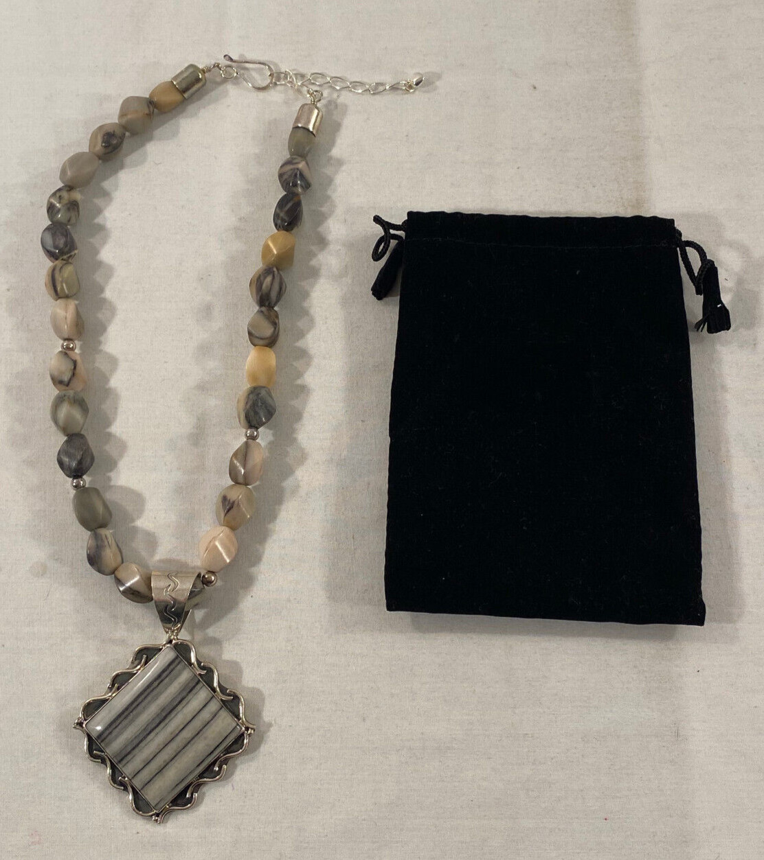 Mine Finds Jay King Gray White Black Stone Necklace + Sterling Pendant