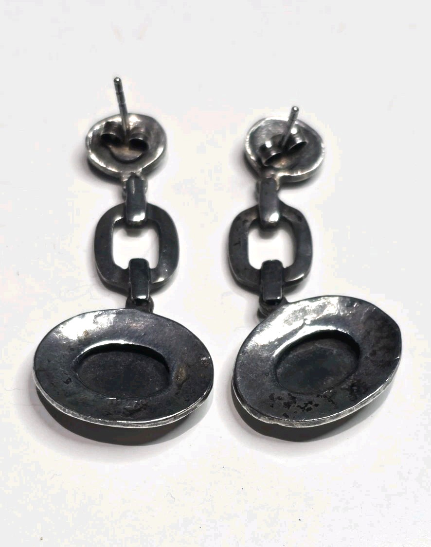 Vintage ACI 925 Sterling Silver Black Onyx Marcasite Art Deco Dangle Earrings