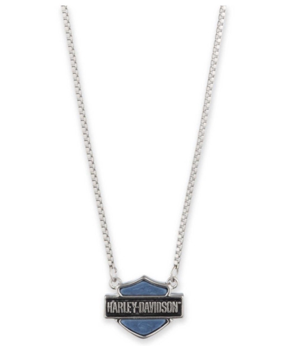 Harley Davidson Women’s Blue Sodalite Bar & Shield Logo Necklace 34N00159