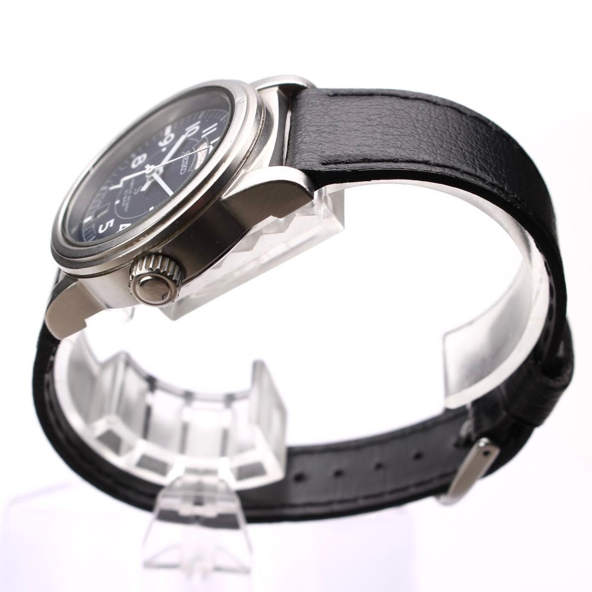 SEIKO SUS Quartz Watch 7N33-6050 Analog Military Navy Dial Stainless Steel 32mm
