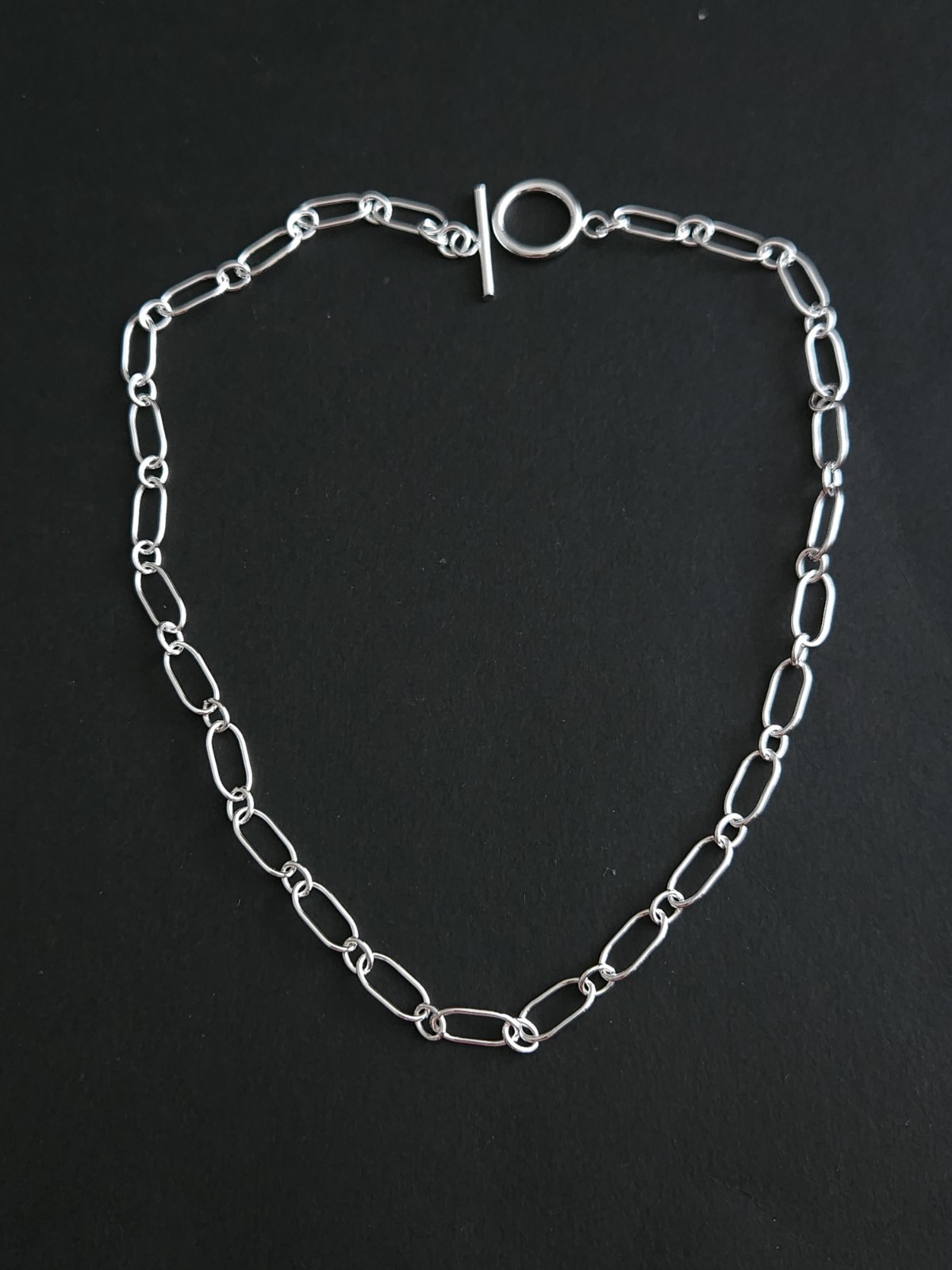 Sterling Silver Oval Paperclip Link Necklace Toggle Clasp 45cm Chain 925