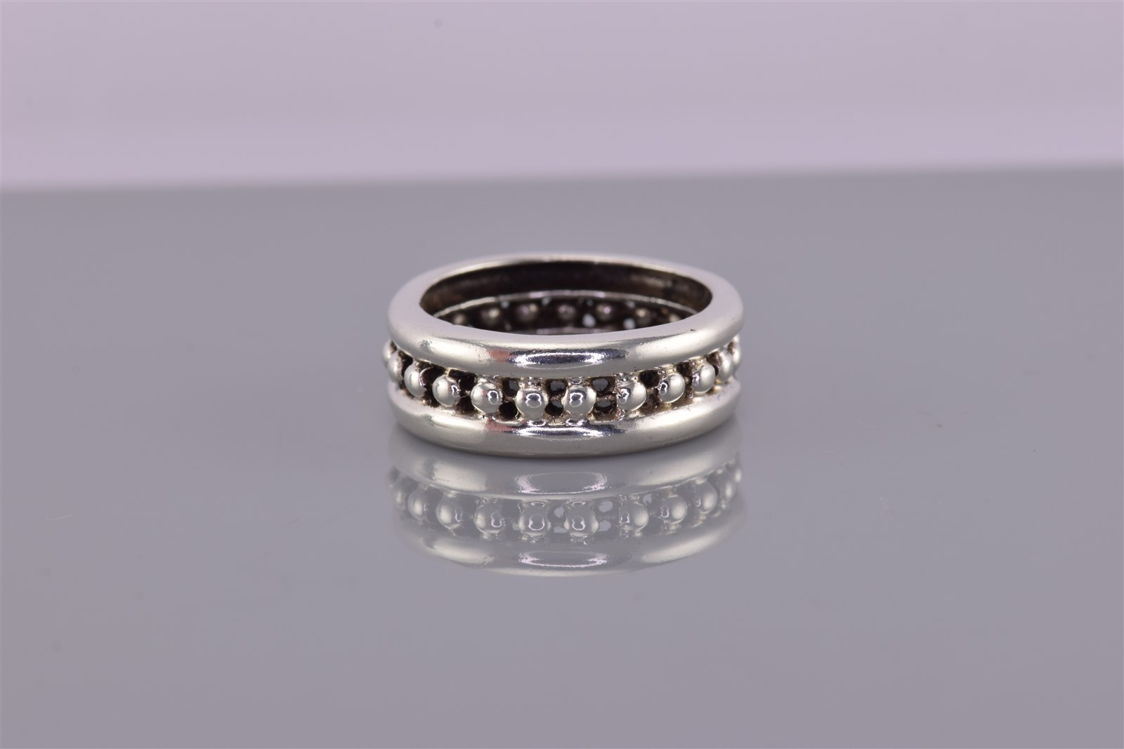 Sterling Silver 7mm Beaded Puffy Rimmed Eternity Band Ring 925 Sz: 5