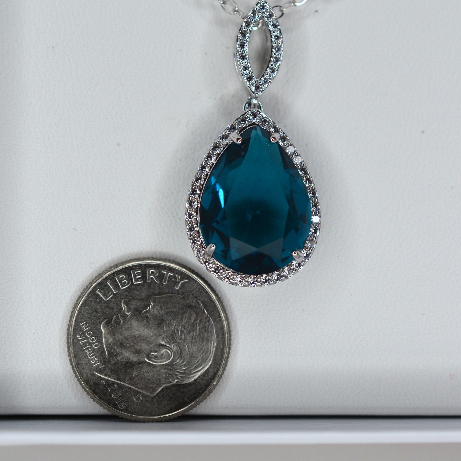 Ocean Blue Topaz Necklace – Rhodium – 18 inch – Bomb Party – RBP2367