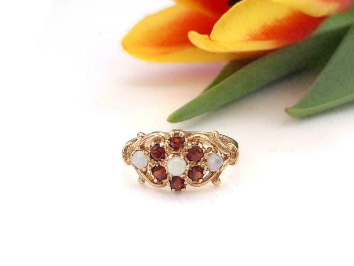 1Ct Round Cut Simulated Opal Flower Wedding Ring 14K Yellow Gold Plated Silver